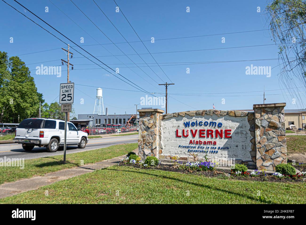 Luverne, Alabama, USA- April 21, 2021: Welcome sign on the outskirts of the town of Luverne. Stock Photo