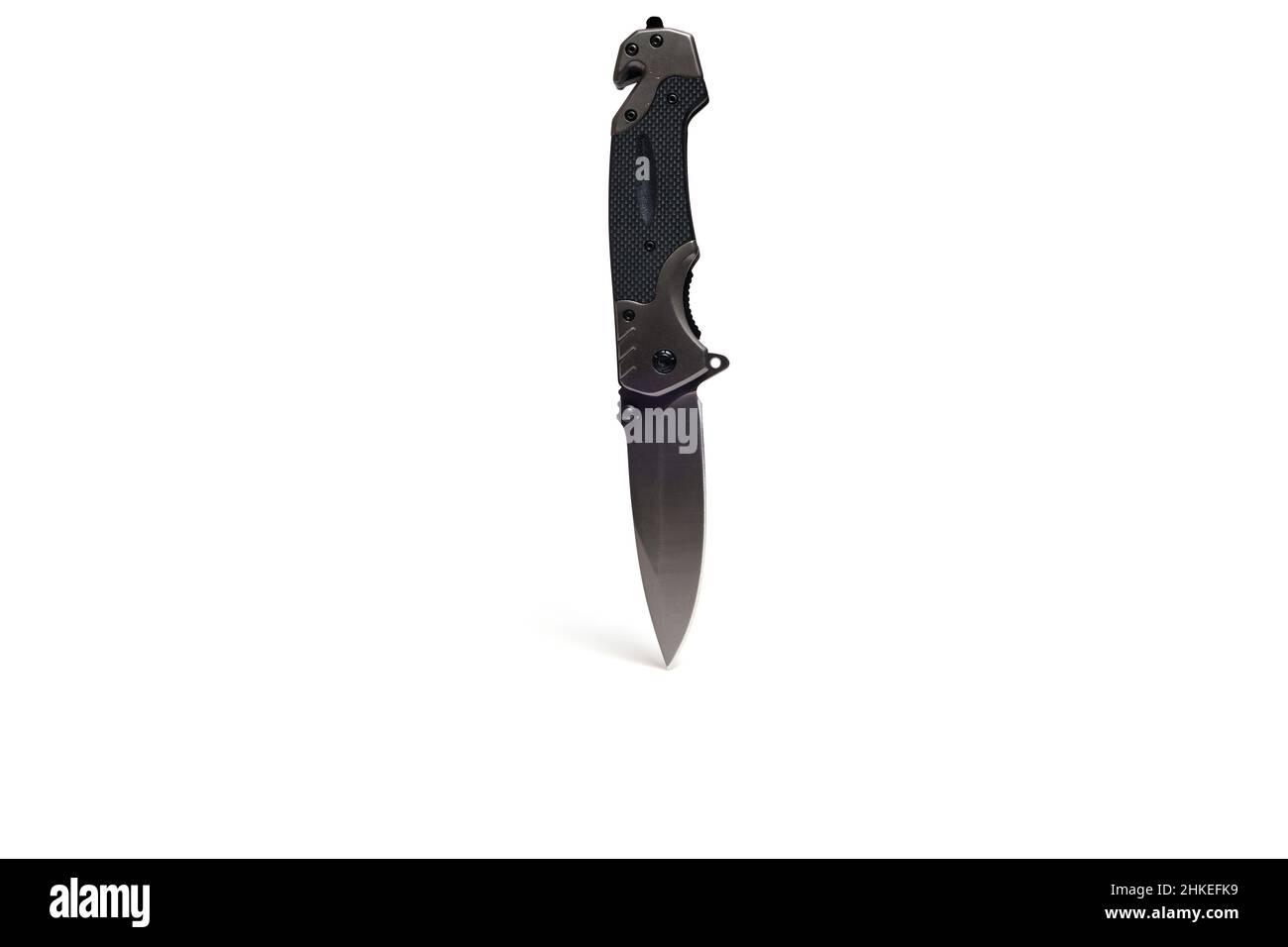 Tactical folding knife on white background, isolated Stock Photo