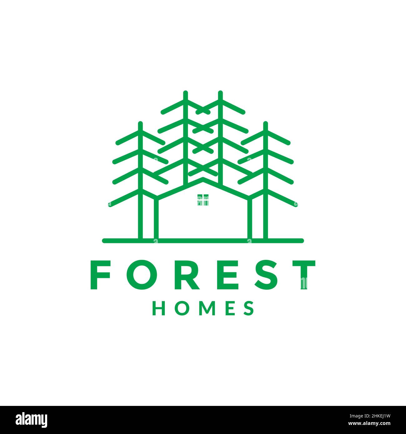 art line pine forest with home logo design vector graphic symbol icon ...