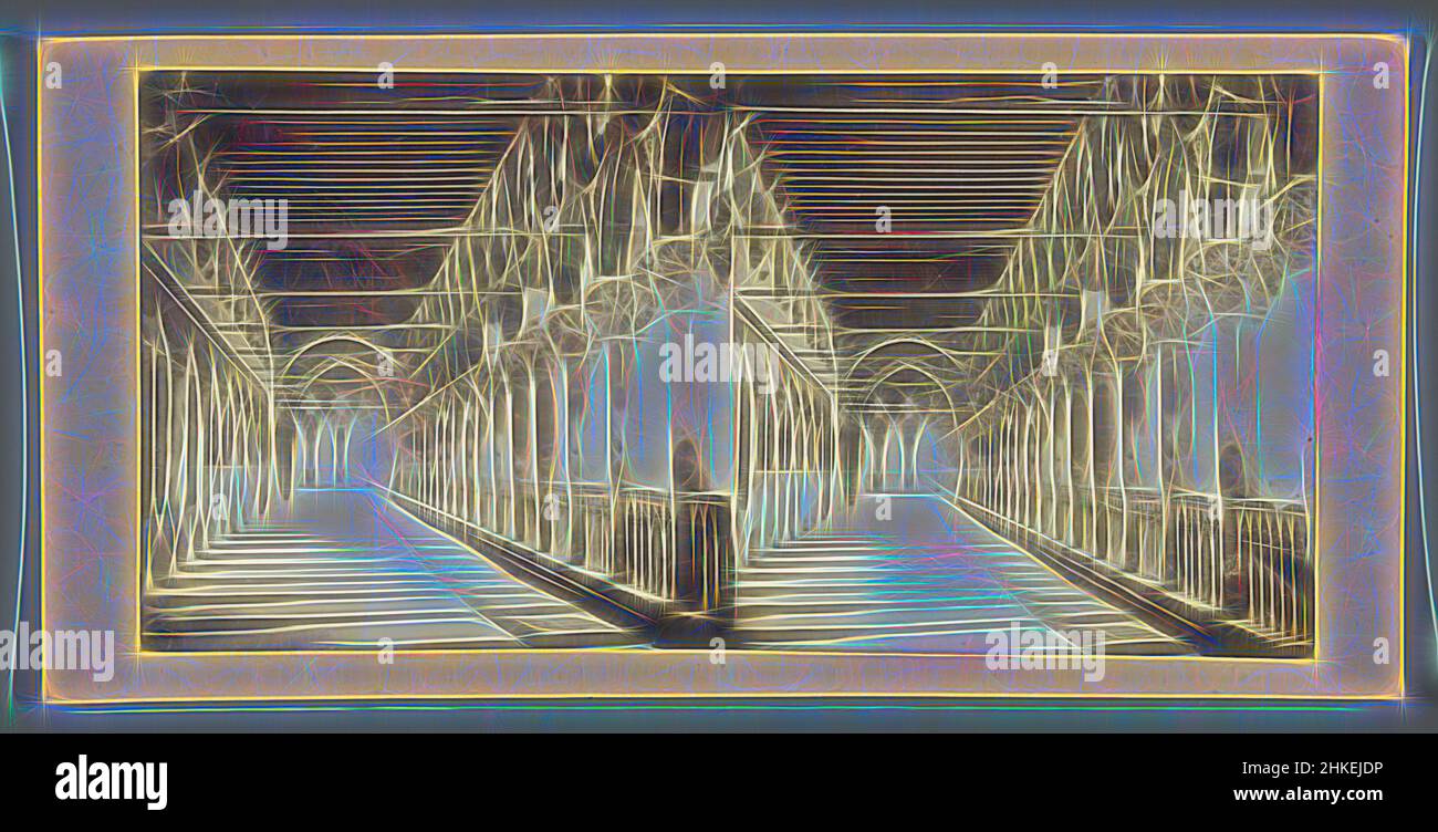 Inspired by View of a cloister, 1857 - 1863, paper, albumen print, height 85 mm × width 175 mm, Reimagined by Artotop. Classic art reinvented with a modern twist. Design of warm cheerful glowing of brightness and light ray radiance. Photography inspired by surrealism and futurism, embracing dynamic energy of modern technology, movement, speed and revolutionize culture Stock Photo