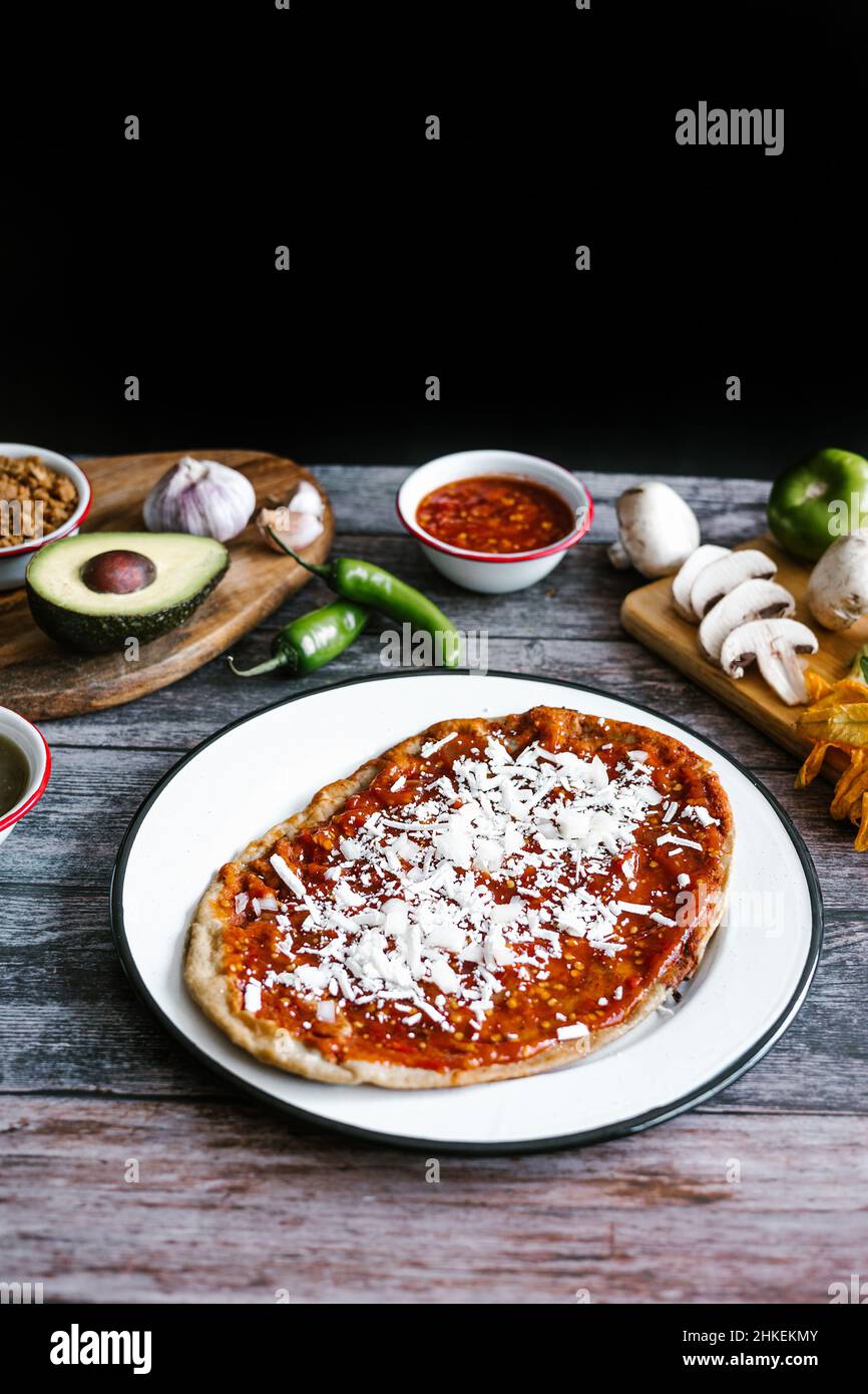 Memela, sope, quesadilla poblana typical food in the breakfast of the  Mexican Culture Stock Photo - Alamy