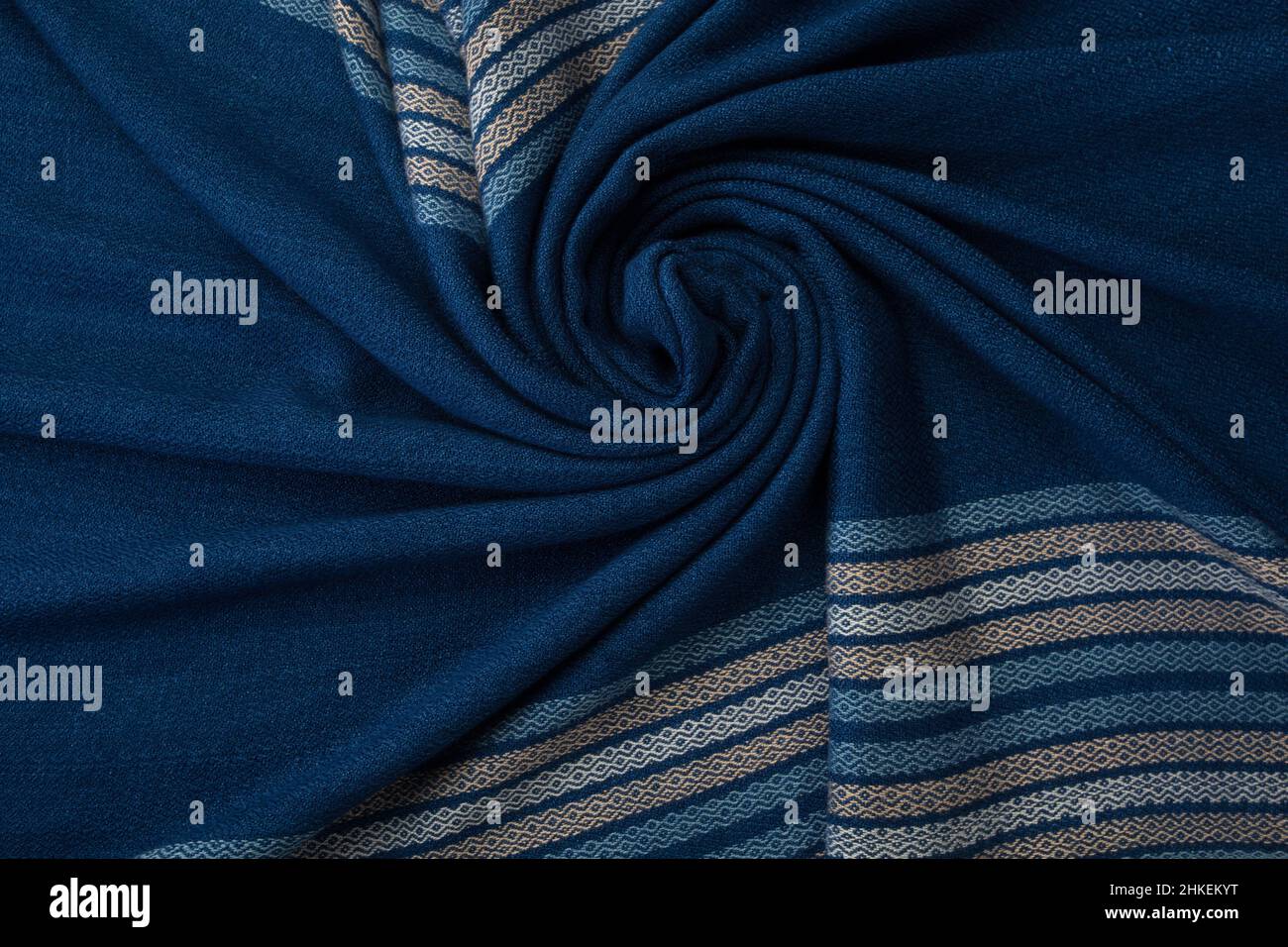 Close up of texture of hand woven stripe shawl, Thai cotton indigo dyed Stock Photo