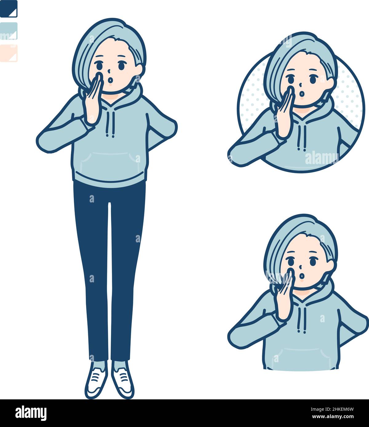 A Young woman in a hoodie with Whispering images.It's vector art so it's easy to edit. Stock Vector