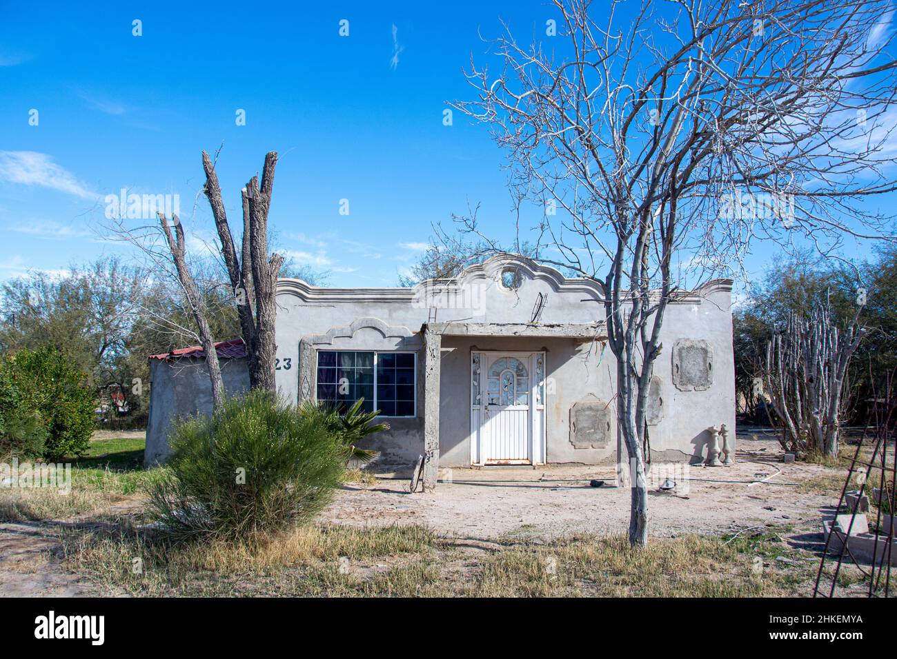 A grey house off of Mexican Highway 3, Sonora, Mexico. Stock Photo