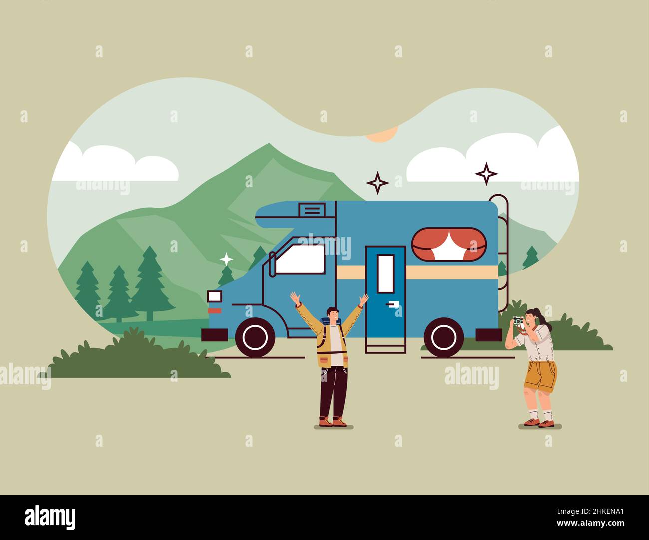 blue camper and couple Stock Vector Image & Art - Alamy