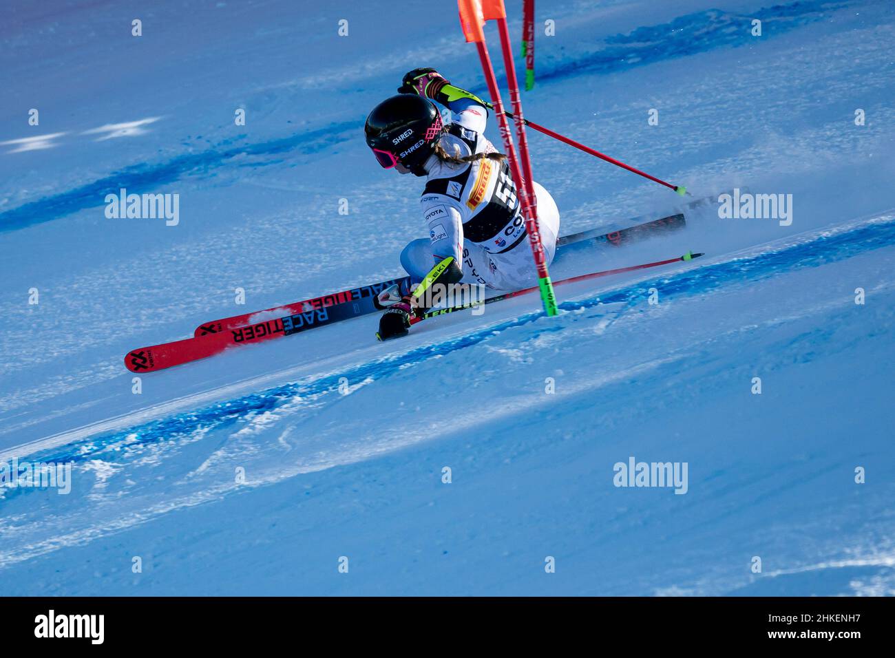 Cortina d'Ampezzo, Italy. 23 January 2022. WILKINSON Alix (USA) competing in the Fis Alpine Ski World Cup Women's Super-G on the Olympia delle Tofane. Stock Photo