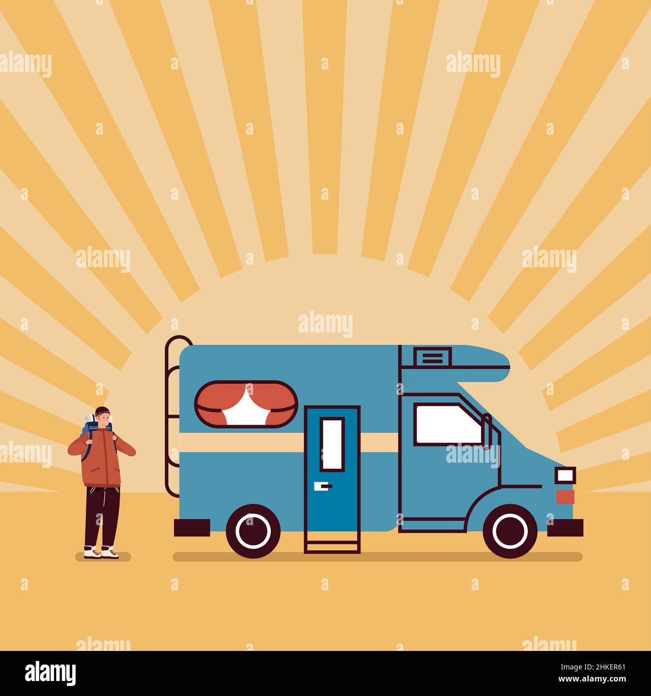 blue camper and man Stock Vector Image & Art - Alamy