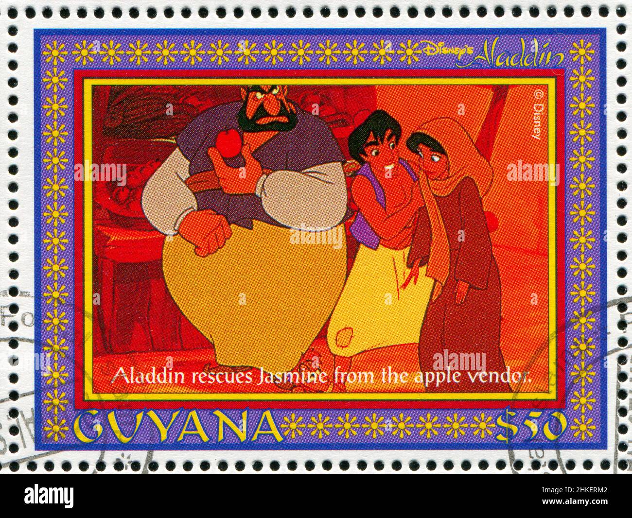 GUYANA - CIRCA 1993: stamp printed by Guyana, shows Aladdin, Disney animated film, circa 1993 Stock Photo