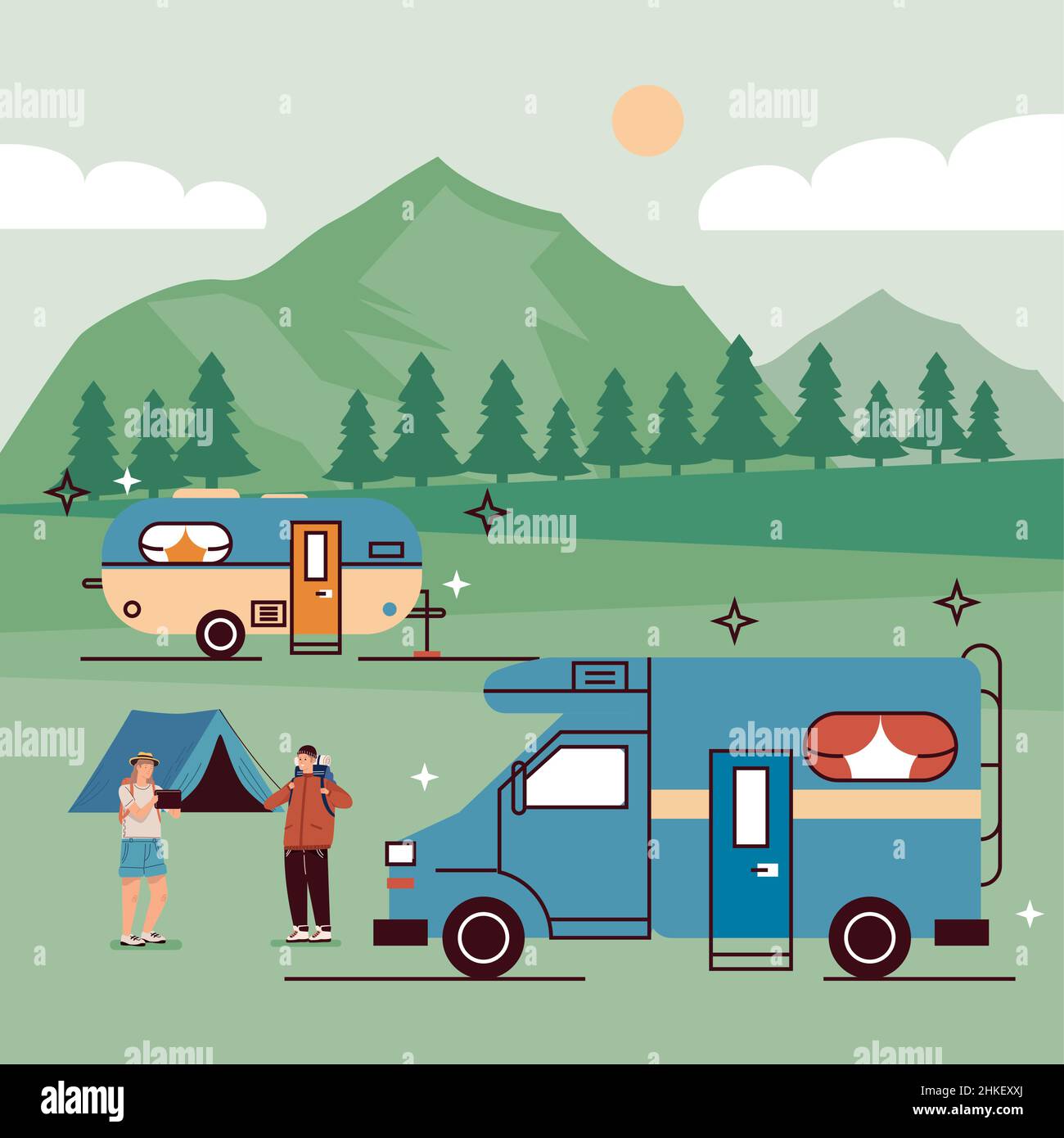 Field of campers Stock Vector Images - Alamy
