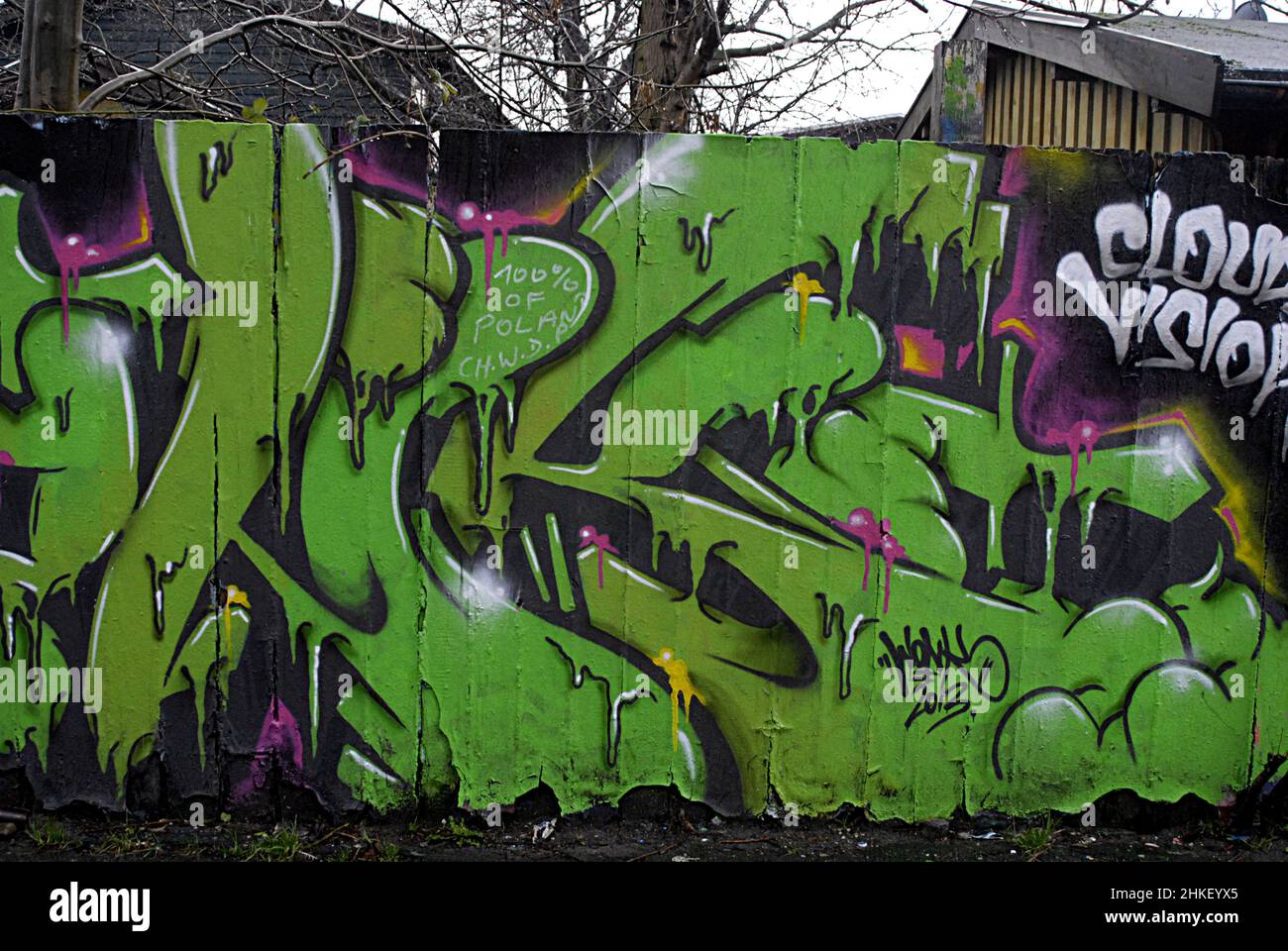 KASTRUP/COPENHAGEN /Denmark-   10 January 2014   Graffiti arts  on wooden wall around christiania           (Photo by Francis Joseph Dean/Deanpictures) Stock Photo