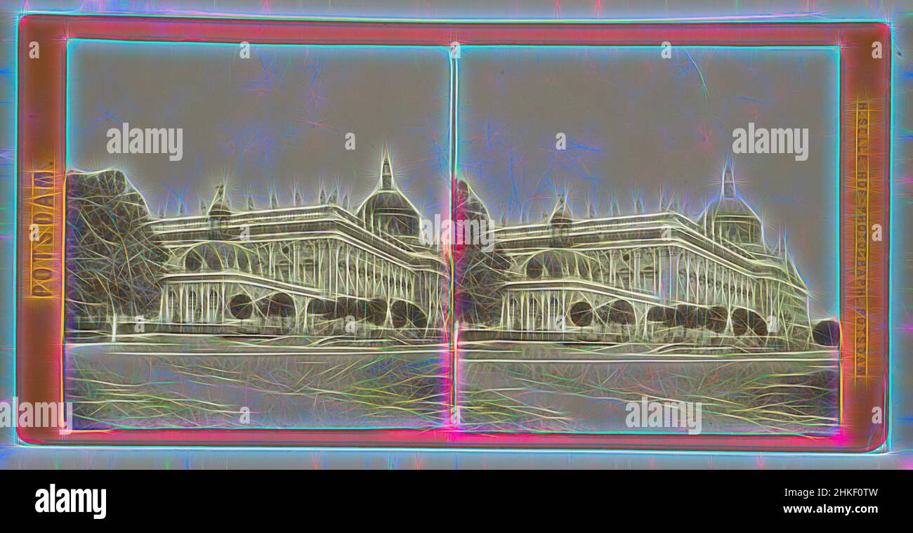 Inspired by Neues Palais in park Sanssouci, Potsdam, Das Neue Palais von Südost, Potsdam, Hermann Selle, Neues Palais, 1860 - 1880, paper, albumen print, height 83 mm × width 170 mm, Reimagined by Artotop. Classic art reinvented with a modern twist. Design of warm cheerful glowing of brightness and light ray radiance. Photography inspired by surrealism and futurism, embracing dynamic energy of modern technology, movement, speed and revolutionize culture Stock Photo