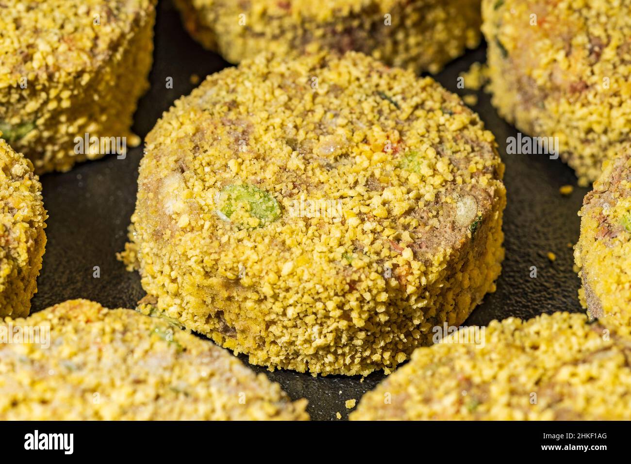 Frozen veggie nuggets with lentils and greens, macro Stock Photo Alamy
