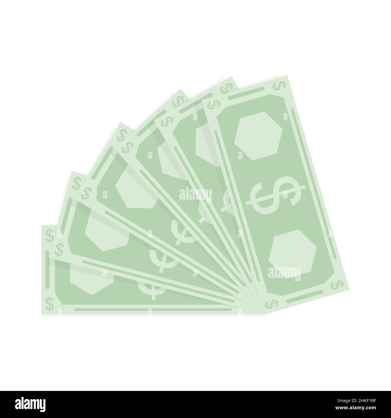 Fan of money banknotes. dollar currency finance, icon of money transfer. Vector paper currency dollar, banknote green salary, stack income isolated il Stock Vector