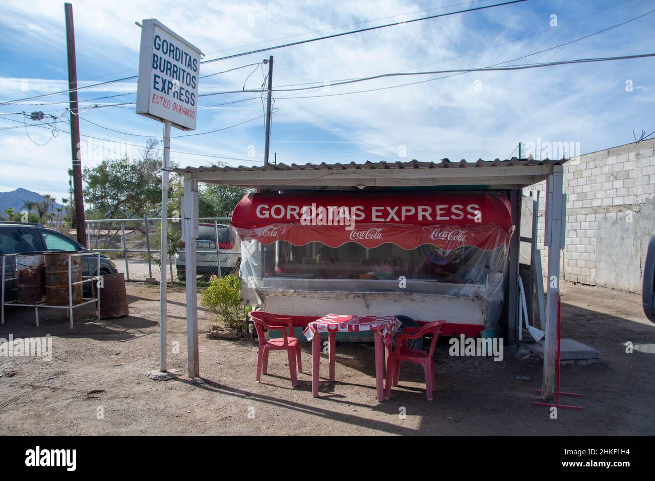 A restaurant called the Gorditas Express, located in the city of Soytona, Baja California, Mexico Stock Photo