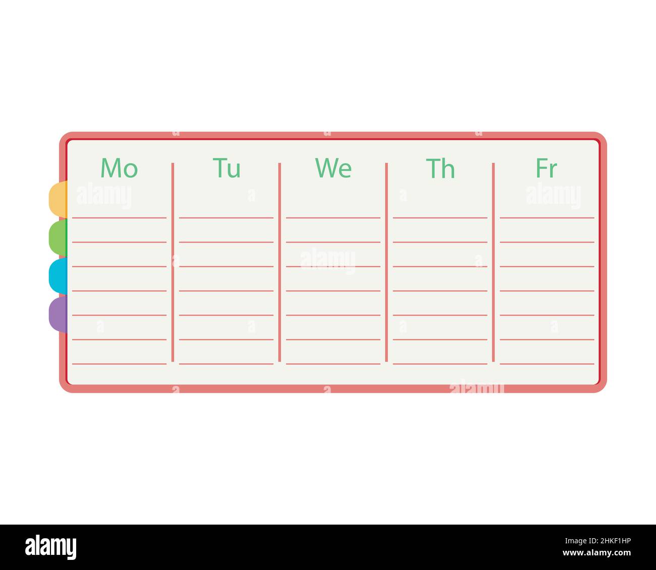 Weekly planner template. Vector reminder office blank, education