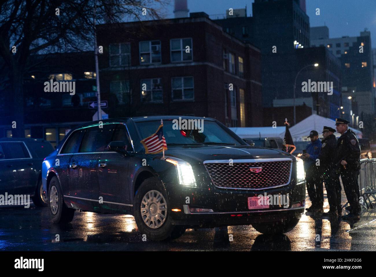 New York, New York, USA. 3rd Feb, 2022. President Joe Biden motorcade seen as he visits public school to discuss community violence intervention programs with local leaders at Jacob Blackwell PS 111. (Credit Image: © Lev Radin/Pacific Press via ZUMA Press Wire) Stock Photo