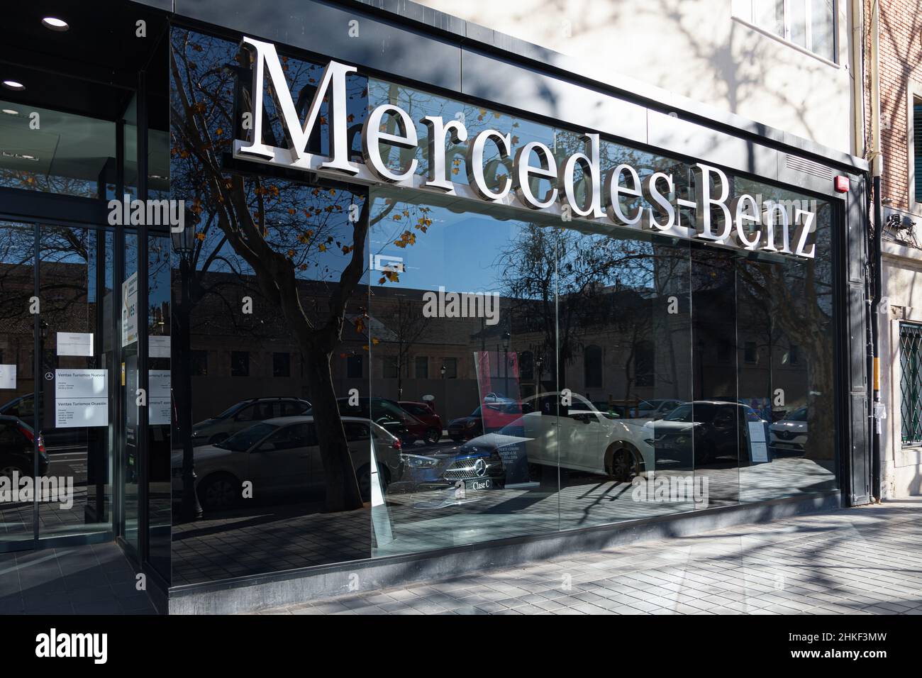 VALENCIA, SPAIN - FEBRUARY 02, 2022: Mercedes Benz is a German luxury automotive brand Stock Photo