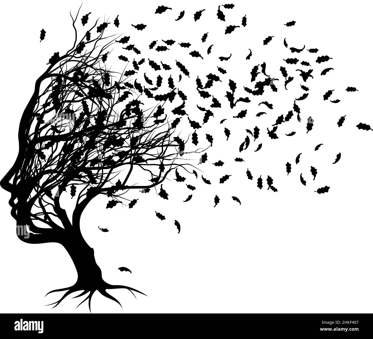 Optical Illusion Tree Face With Leaves Blowing Stock Vector Image & Art