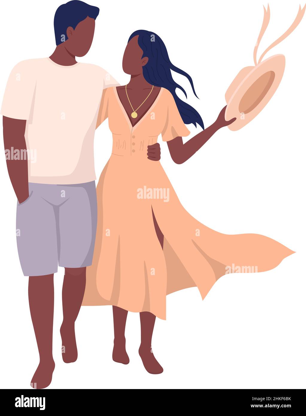 Couple walking barefoot semi flat color vector characters Stock Vector