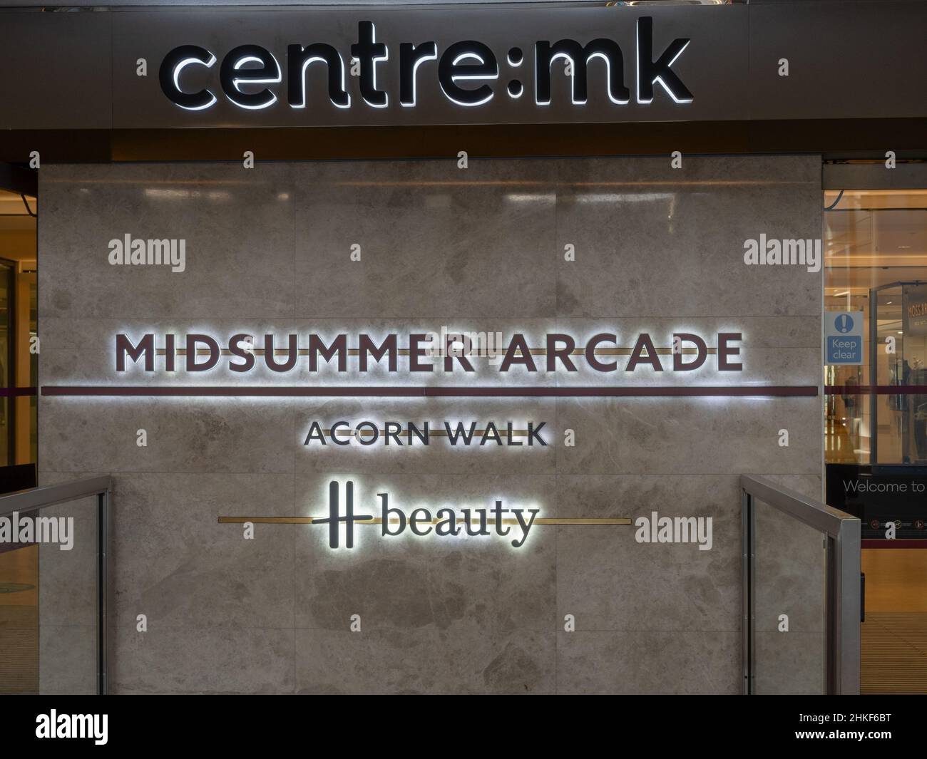 Entrance to Midsummer Arcade, centre:mk, a large indoor shopping centre, Milton Keynes, UK Stock Photo