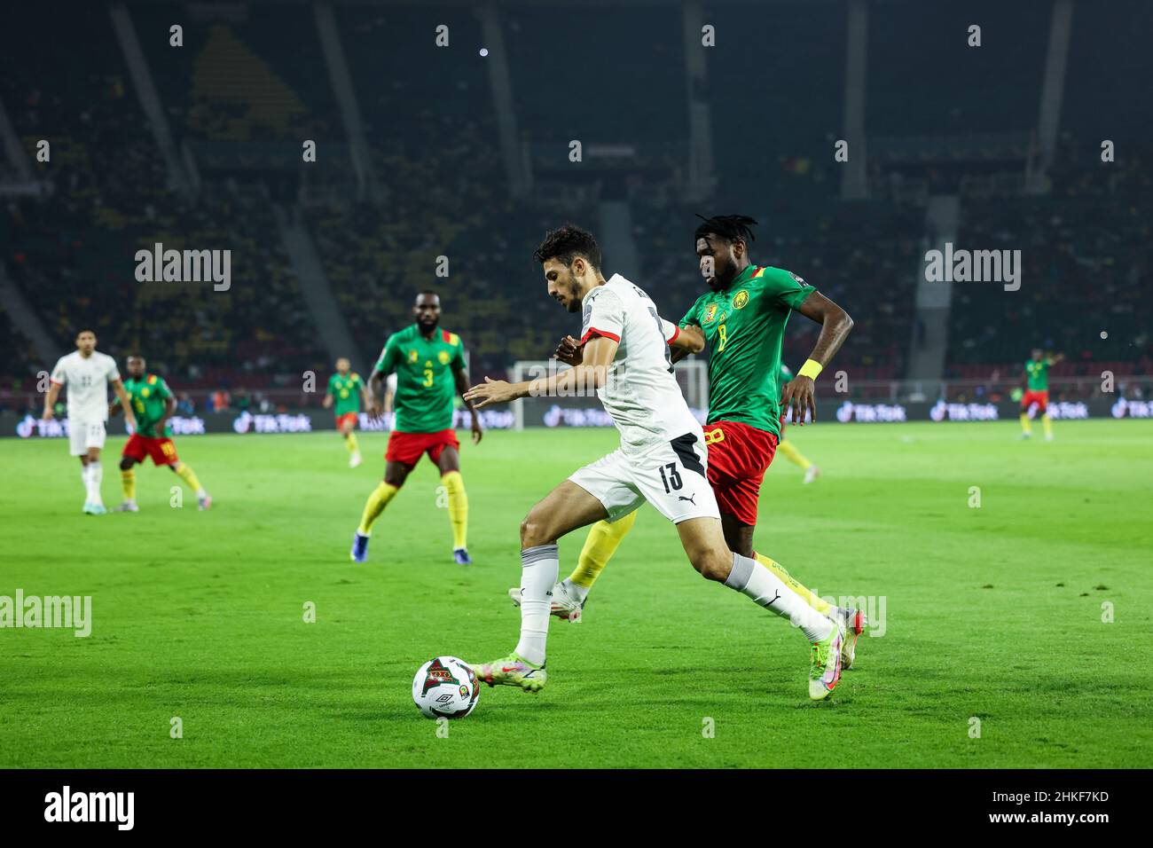 CAMEROON, Yaounde, 03 February 2022 - Ahmed El Fotouh of Egypt control ball and Andre Zambo Anguissa of Cameroon during the Africa Cup of Nations play offs semi final match between Cameroon and Egypt at Stade d'Olembe, Yaounde, Cameroon, 03/02/2022/ Photo by SF Credit: Sebo47/Alamy Live News Stock Photo