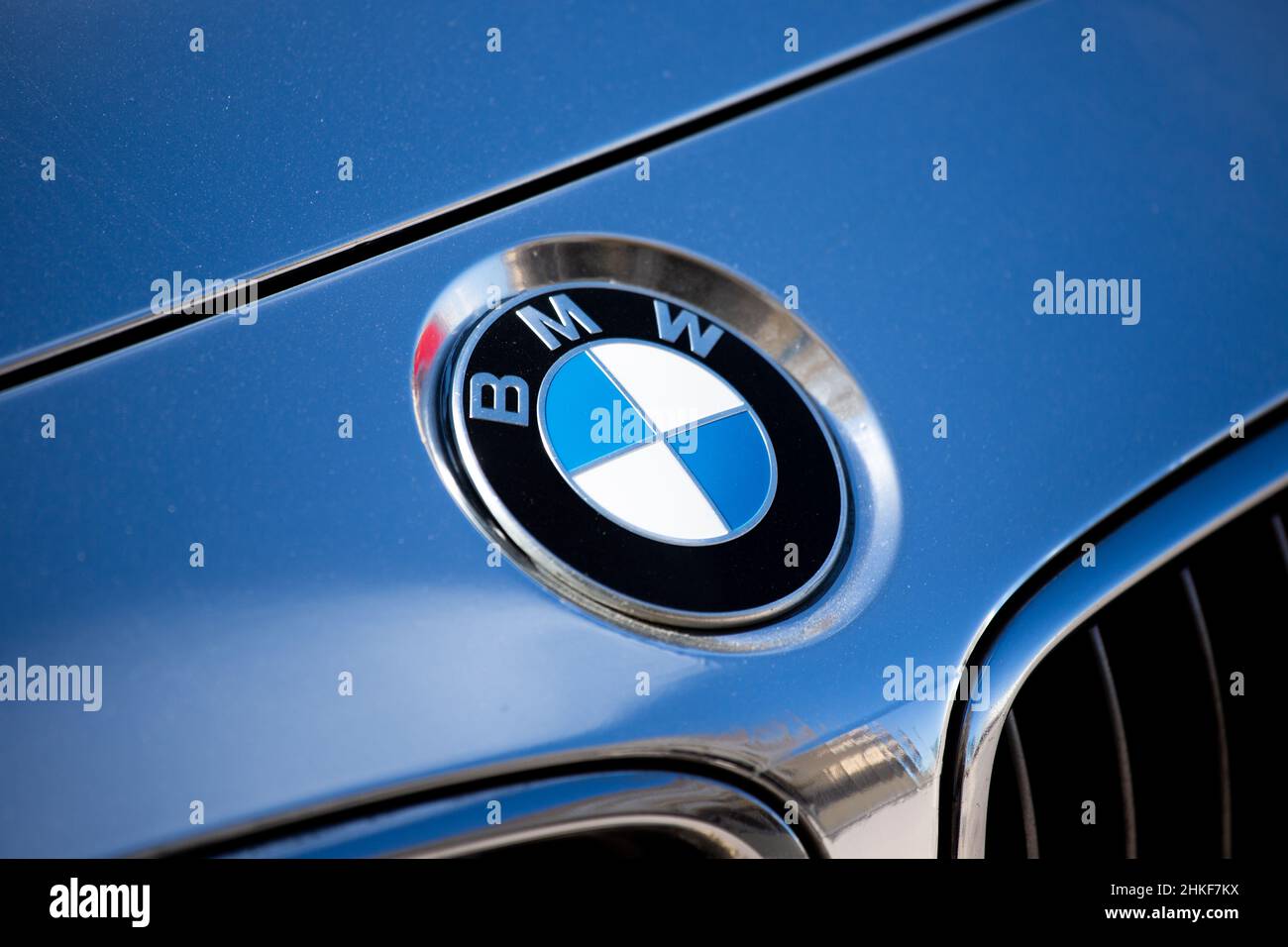 Munich, Germany - January 30, 2022: BMW emblem on a bmw car. BMW is a ...