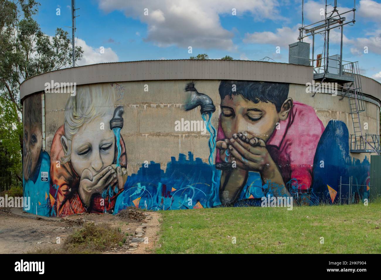 Drinking Water Tank Art, Willan Hill, Wagga Wagga, NSW, Australia Stock Photo