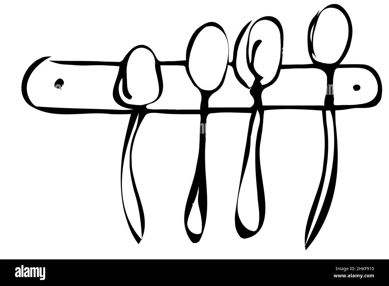 https://c8.alamy.com/comp/2HKF910/black-and-white-vector-sketch-of-a-set-of-large-spoons-hanging-on-the-wall-2HKF910.jpg