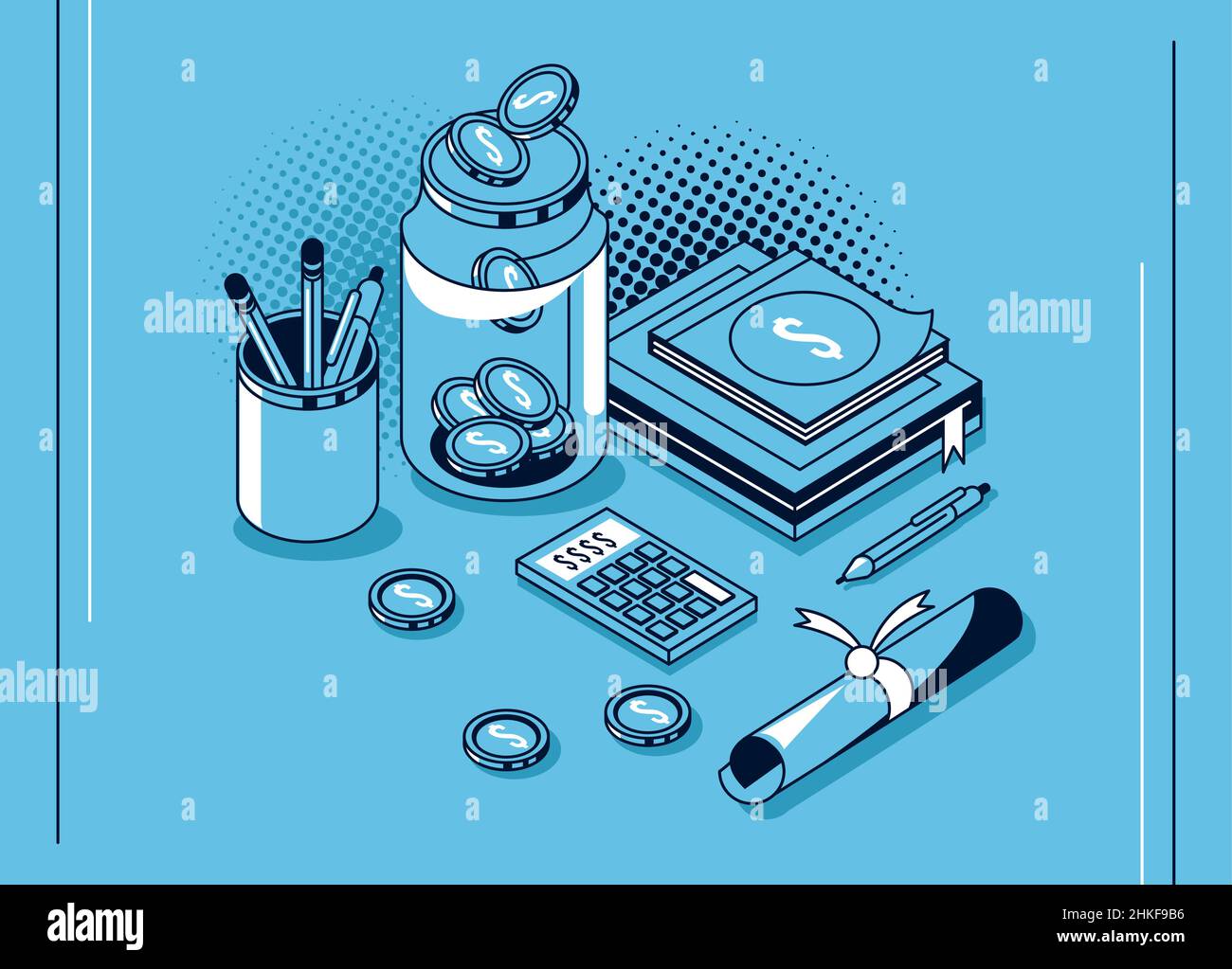 coins with scholarship icons Stock Vector