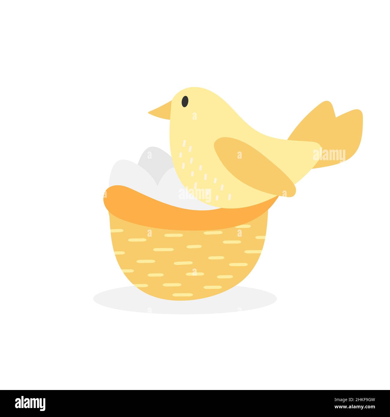 Cute bird with eggs in the nest on white. Happy little bird, springtime ...