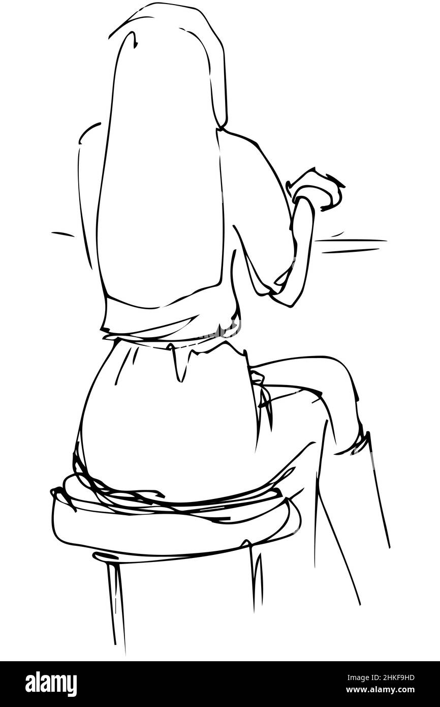 Рисунок девушки со спины сидя