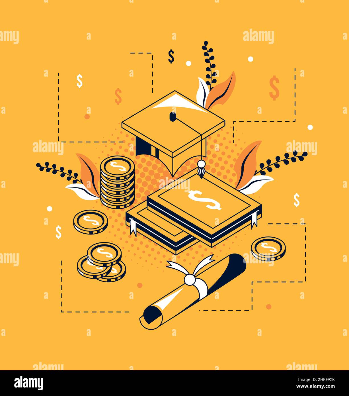 dollars with scholarship icons Stock Vector