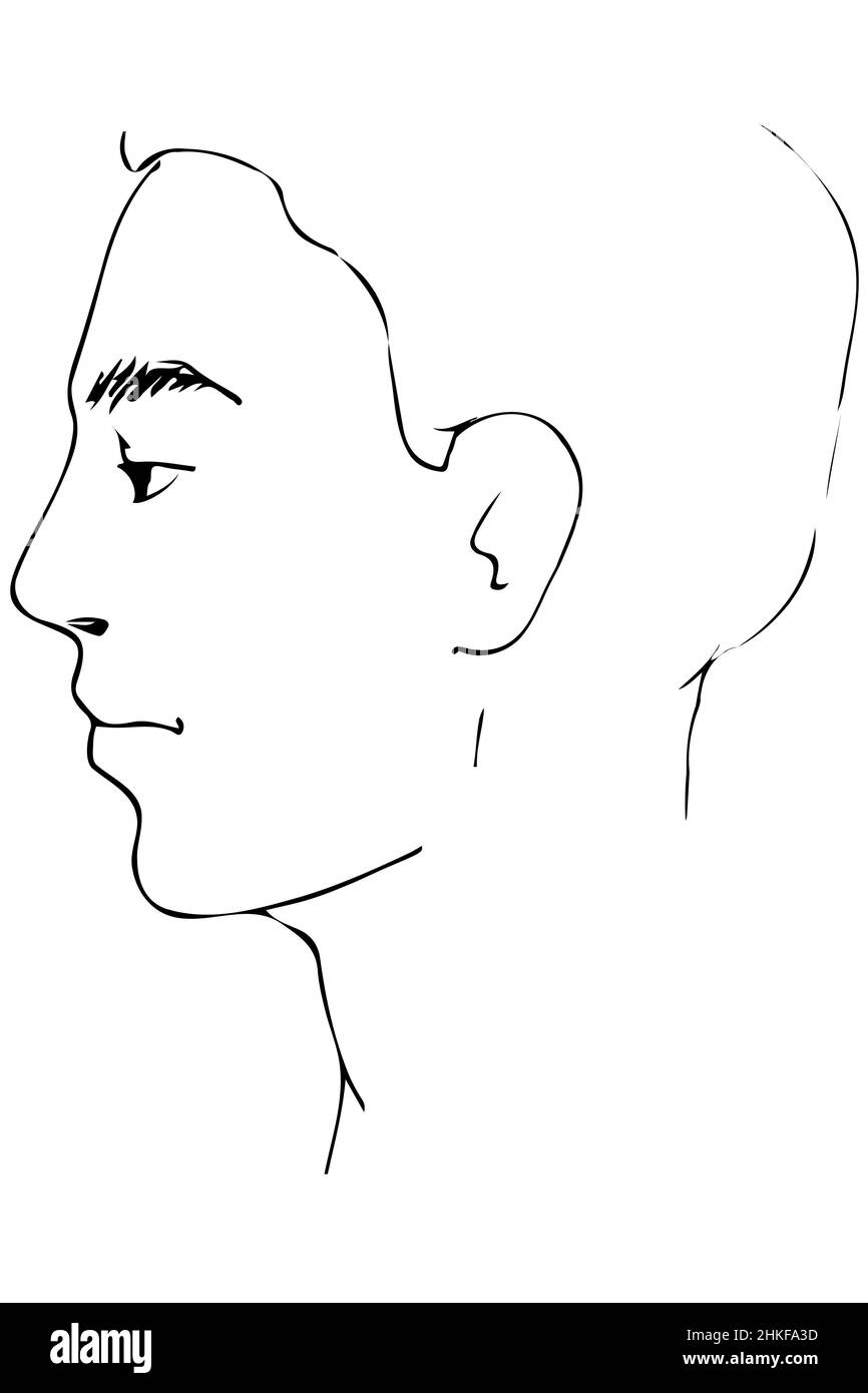 black and white vector sketch to portrait of a young man's profile ...