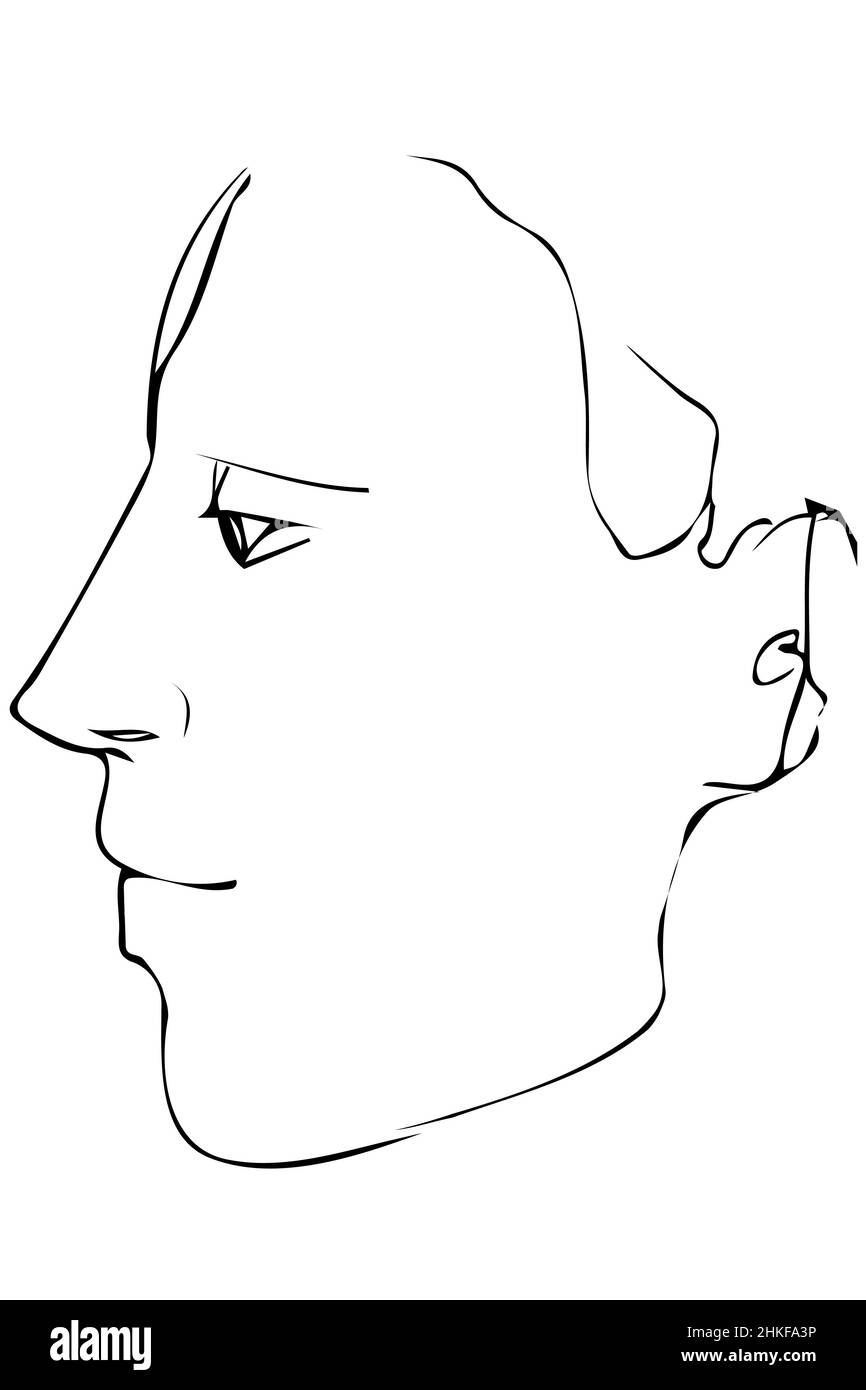black and white vector sketch to portrait of a young man's profile Stock Photo