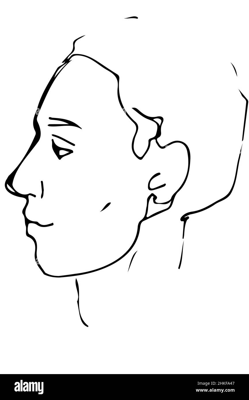 black and white vector sketch to portrait of a young man's profile Stock Photo
