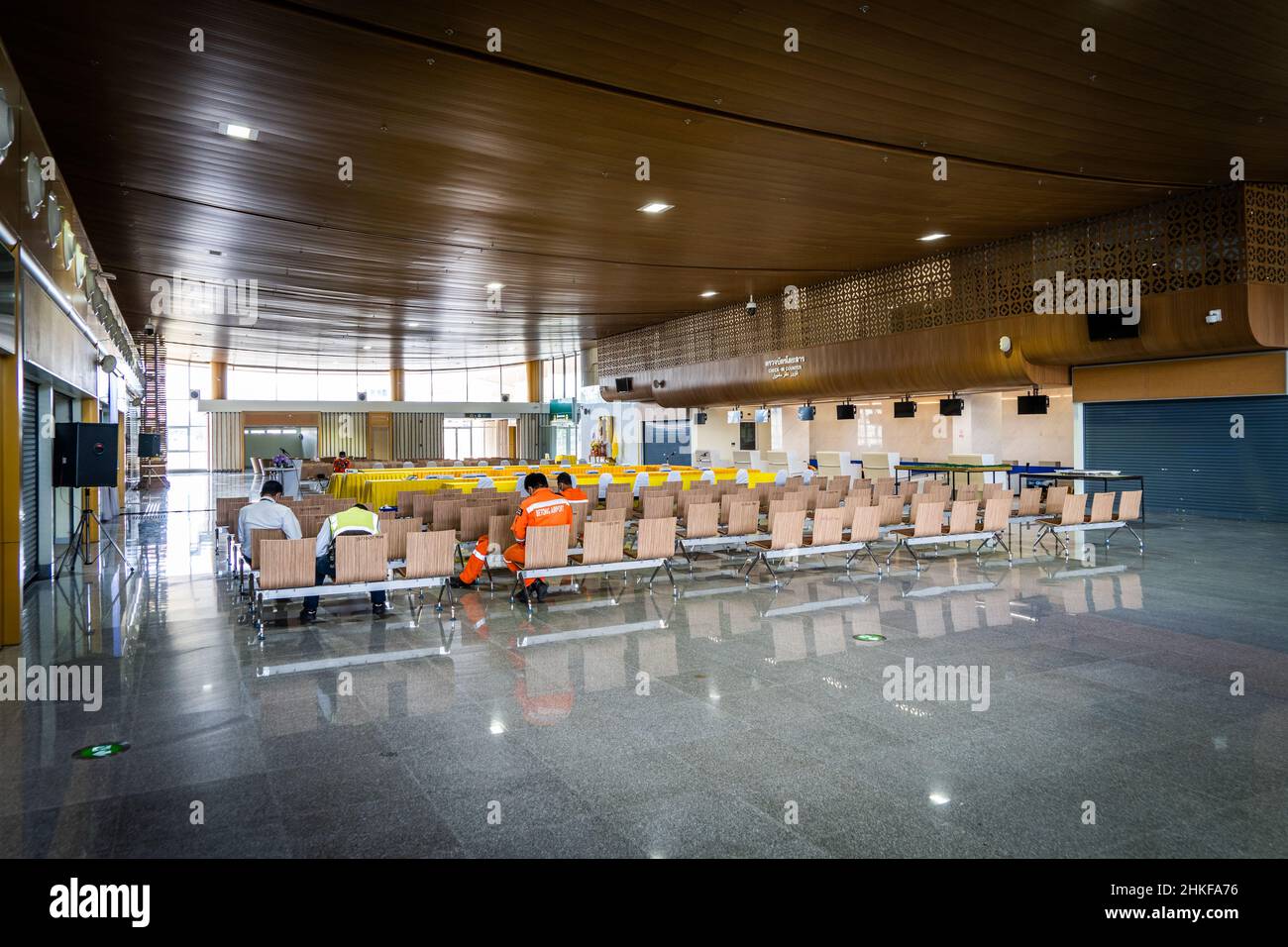 Betong, Thailand. 05th Feb, 2022. View of the departure hall of Betong International Airport in Yala.Preparations are underway at Betong International Airport for an official groundbreaking ceremony. This airport, which has experienced delays in opening for several years due to construction and conflict over airline contracts, is expected to bring tourism to Yala, the southernmost province in Thailand. Yala, like neighboring provinces, has been under a state of emergency for more than a decade due to conflict and violence. Credit: SOPA Images Limited/Alamy Live News Stock Photo