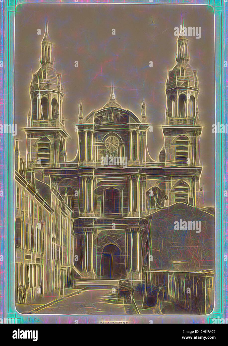 Inspired by Cathedral of Nancy, La Cathédrale, Nancy, Étienne Neurdein, Nancy, 1870 - 1900, albumen print, height 163 mm × width 109 mm, Reimagined by Artotop. Classic art reinvented with a modern twist. Design of warm cheerful glowing of brightness and light ray radiance. Photography inspired by surrealism and futurism, embracing dynamic energy of modern technology, movement, speed and revolutionize culture Stock Photo