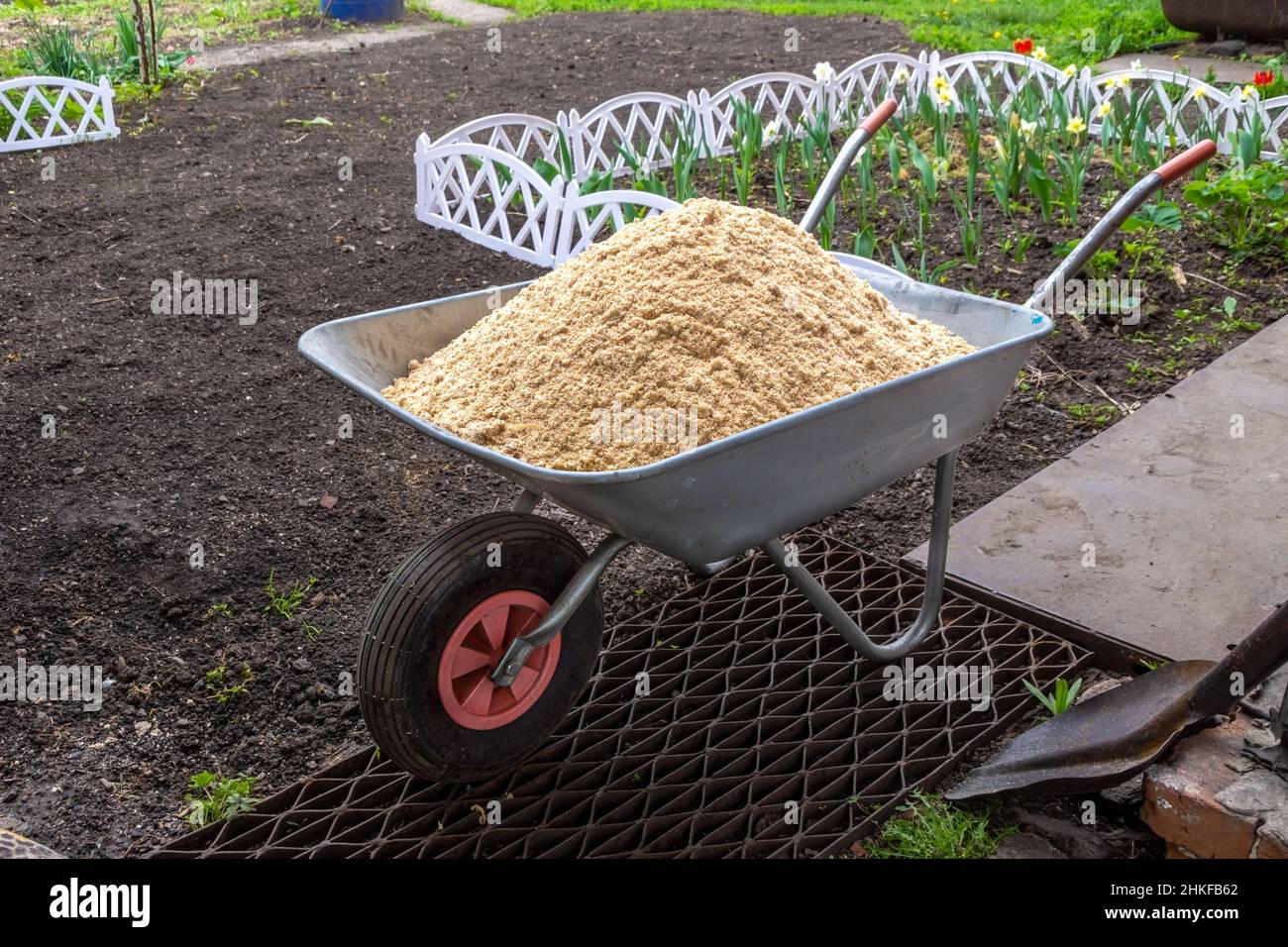 use of sawdust in garden work full garden wheelbarrow of fresh