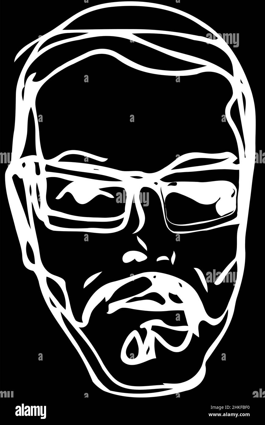 Black and white vector sketch man with a beard and glasses Stock Photo ...