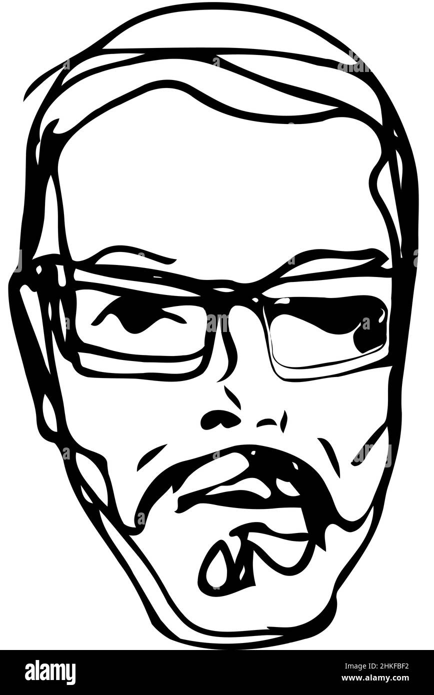 Black and white vector sketch man with a beard and glasses Stock Photo ...
