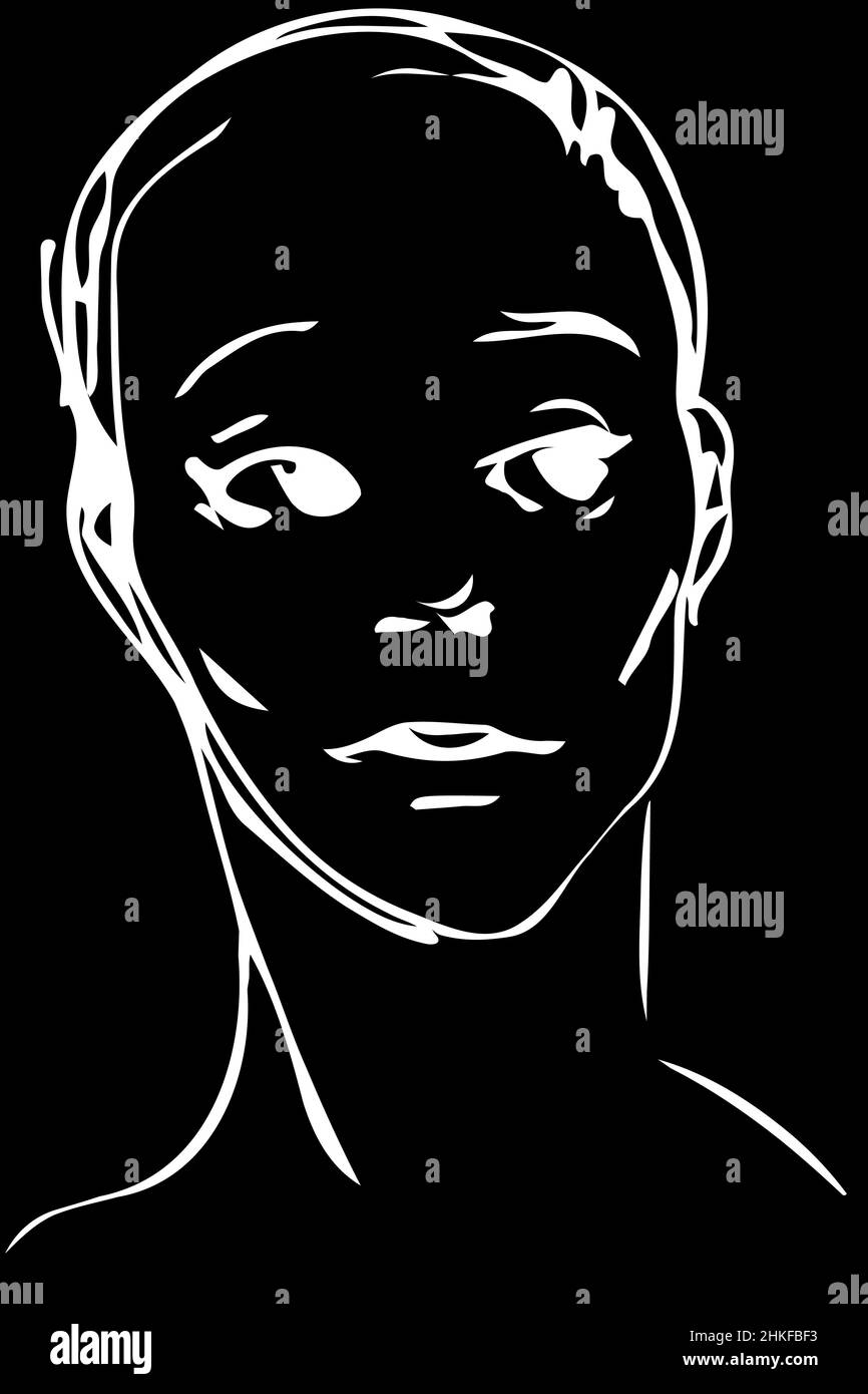 Black and white vector sketch of a young man looking away Stock Photo