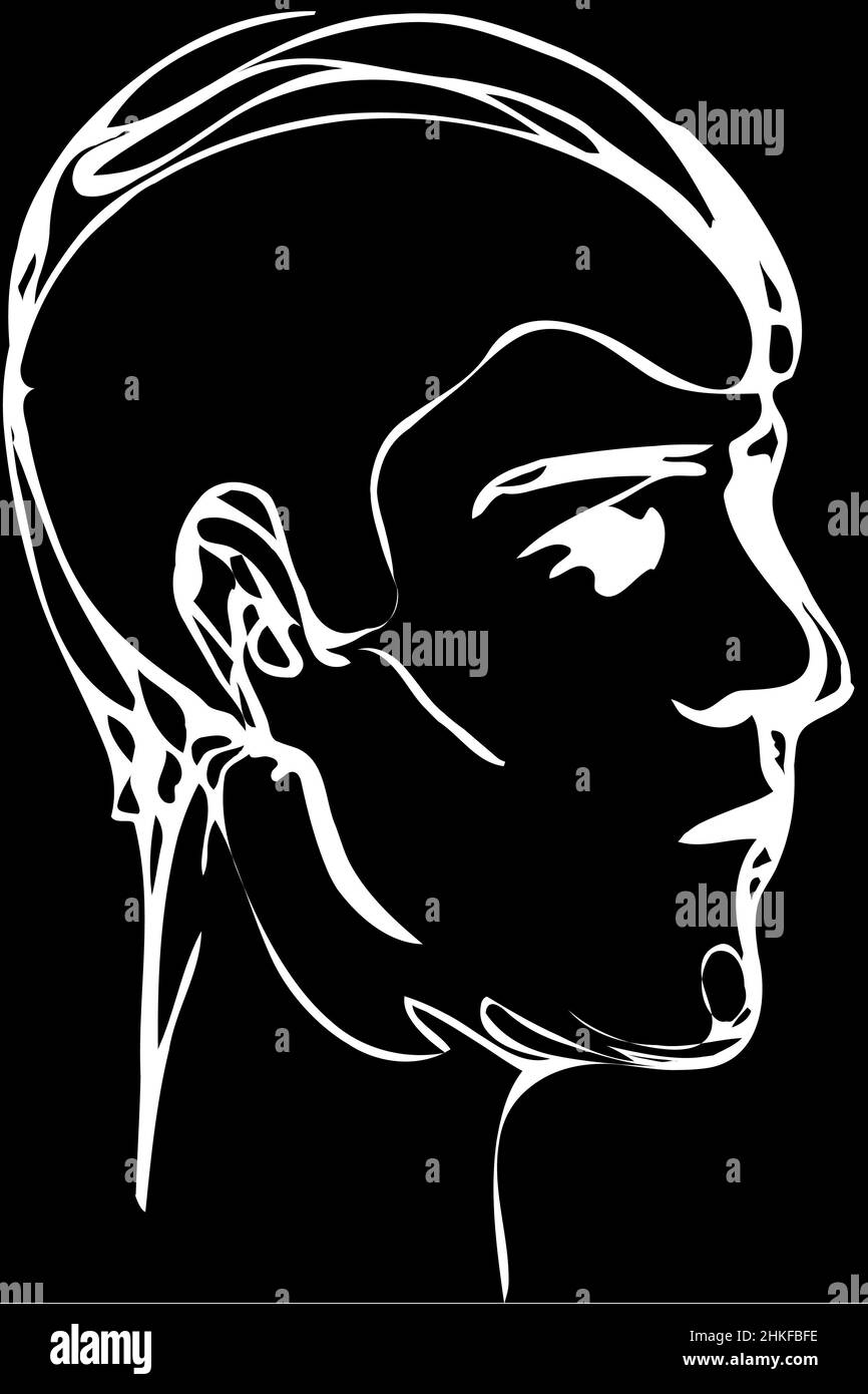 Black and white vector sketch of a young man profile Stock Photo - Alamy