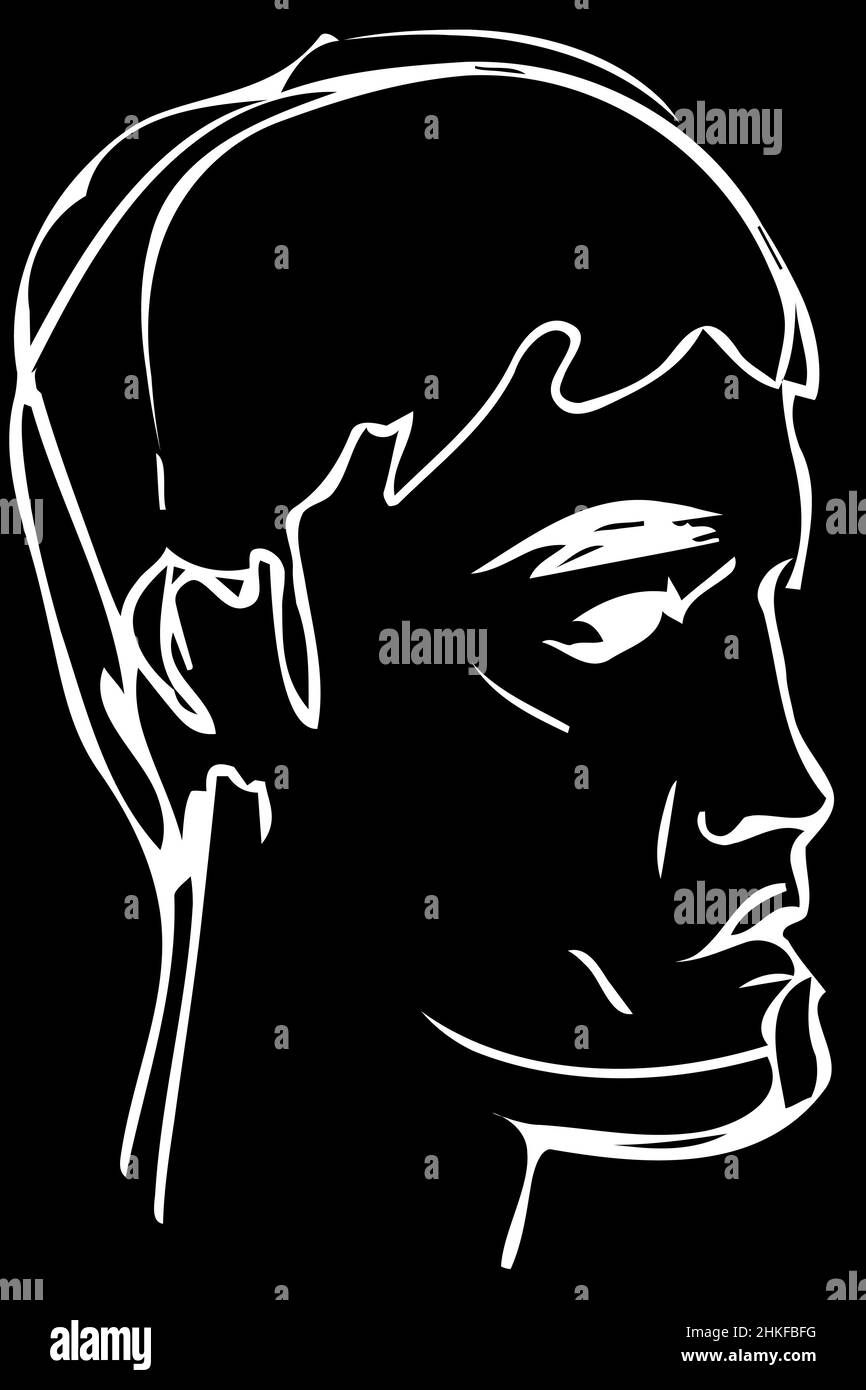 Black and white vector sketch of a young man profile Stock Photo - Alamy