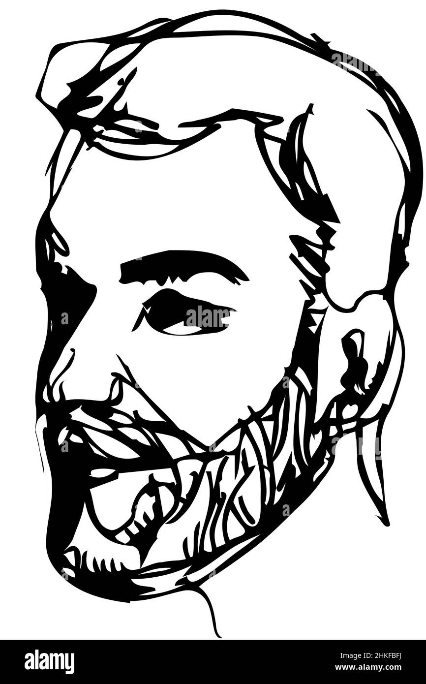 Black and white vector sketch of a man with a beard smiling Stock Photo ...