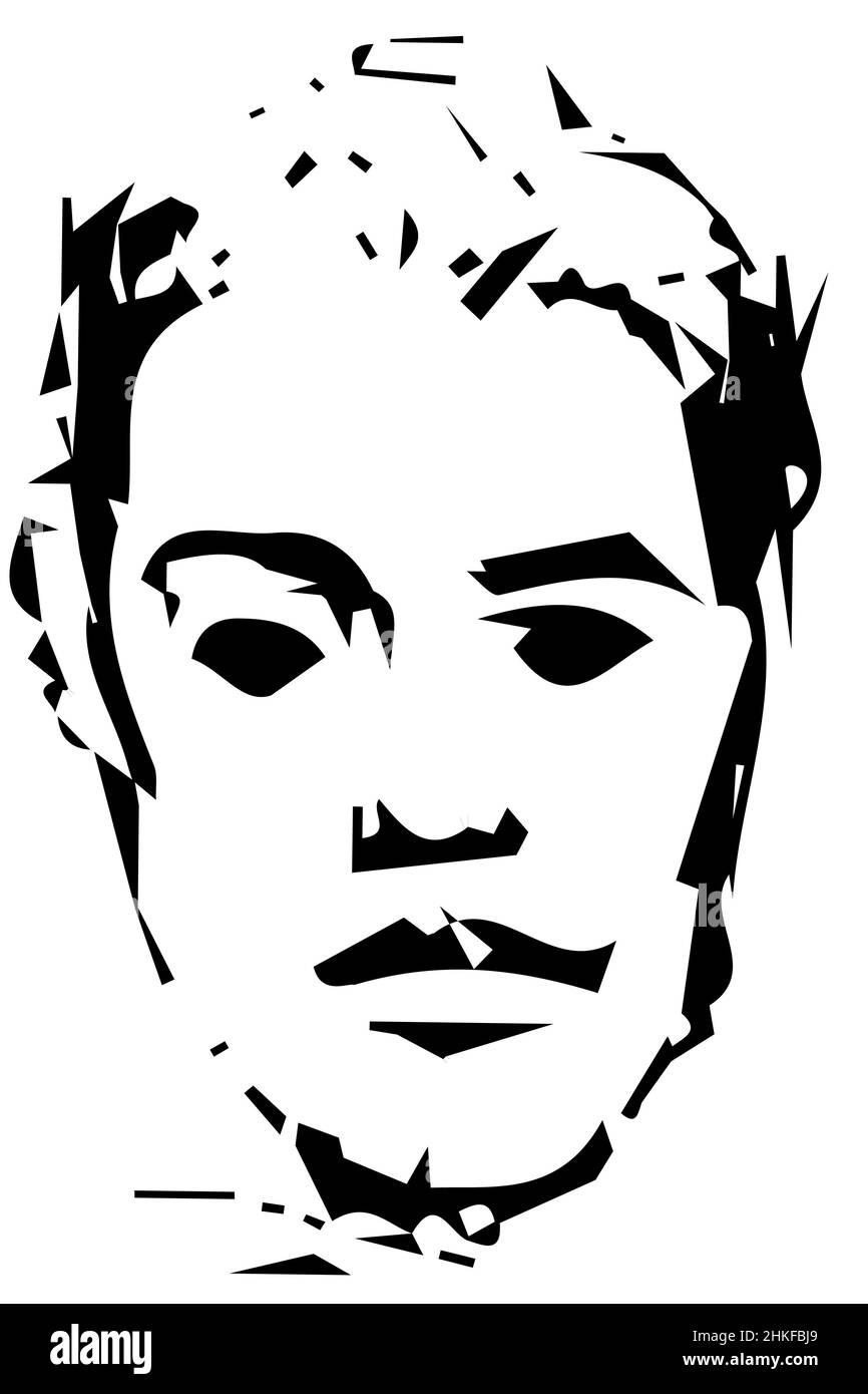 Black and white vector sketch for a portrait of a young man Stock Photo