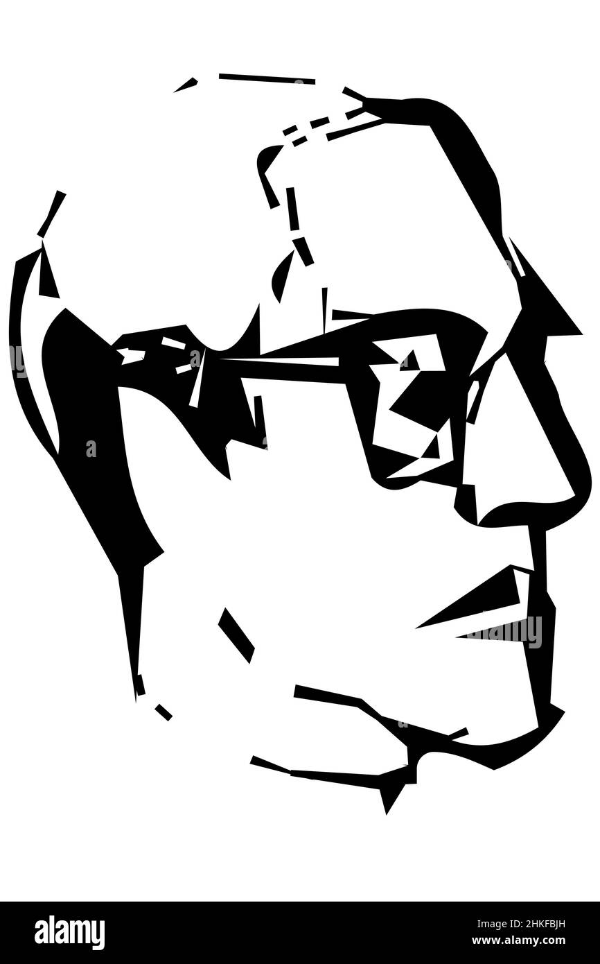 Black and white vector sketch for portrait of a man's profile with glasses Stock Photo