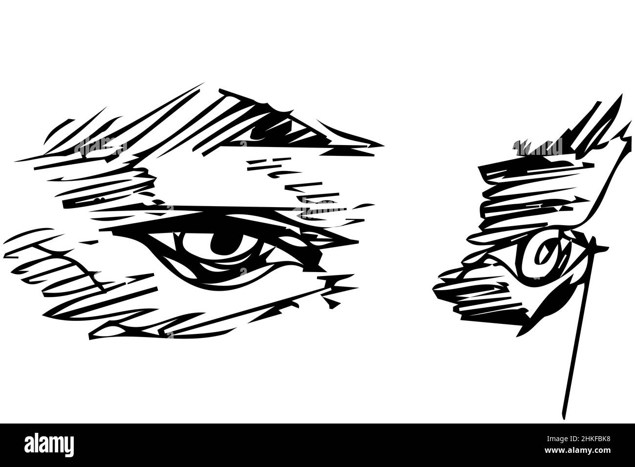 Black and white vector sketch of a careful man's eye Stock Photo