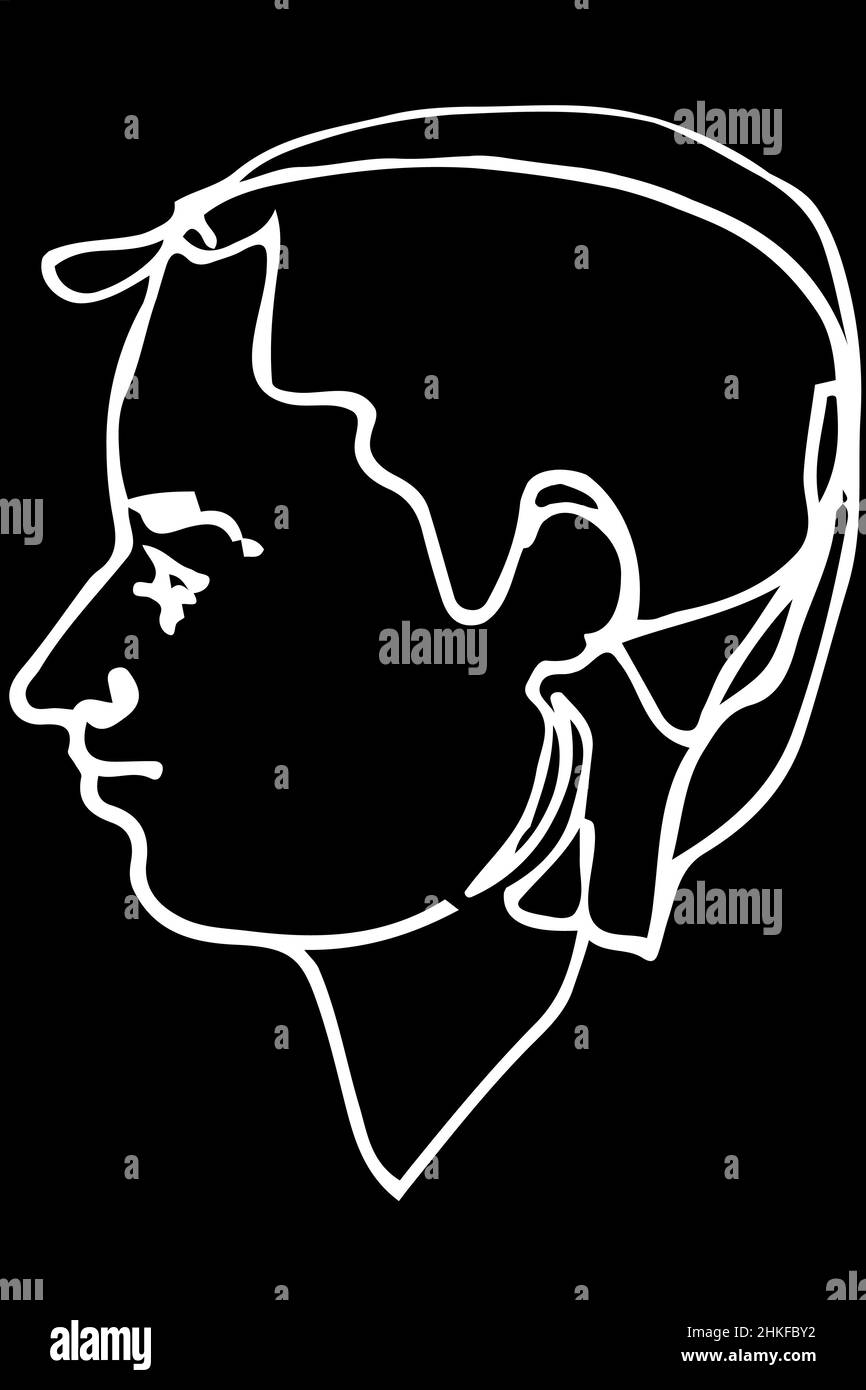 black and white vector sketch of a beautiful man profile Stock Photo
