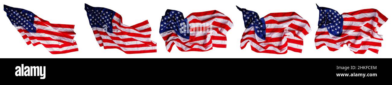 Beautiful Stars and Stripes Waving Flags State Symbol of the United States of America Set Stock Photo