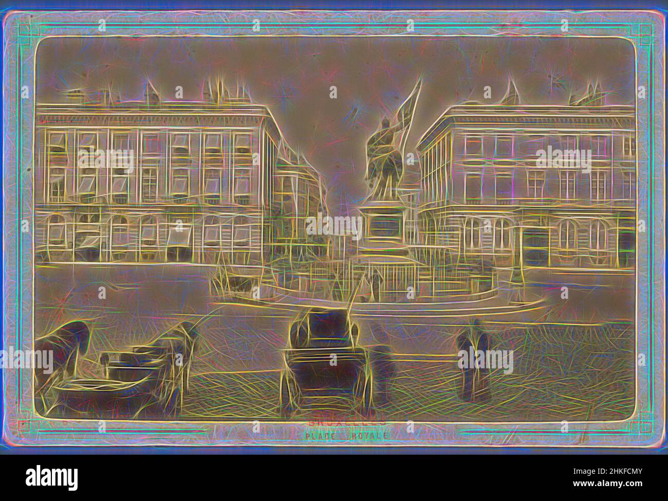 Inspired by Place Royale in Brussels, Bruxelles, Étienne Neurdein, Koningsplein, 1850 - 1900, albumen print, height 108 mm × width 164 mm, Reimagined by Artotop. Classic art reinvented with a modern twist. Design of warm cheerful glowing of brightness and light ray radiance. Photography inspired by surrealism and futurism, embracing dynamic energy of modern technology, movement, speed and revolutionize culture Stock Photo
